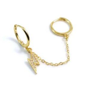 Double Lobe Piercing Linked Lightning Gold Earrings